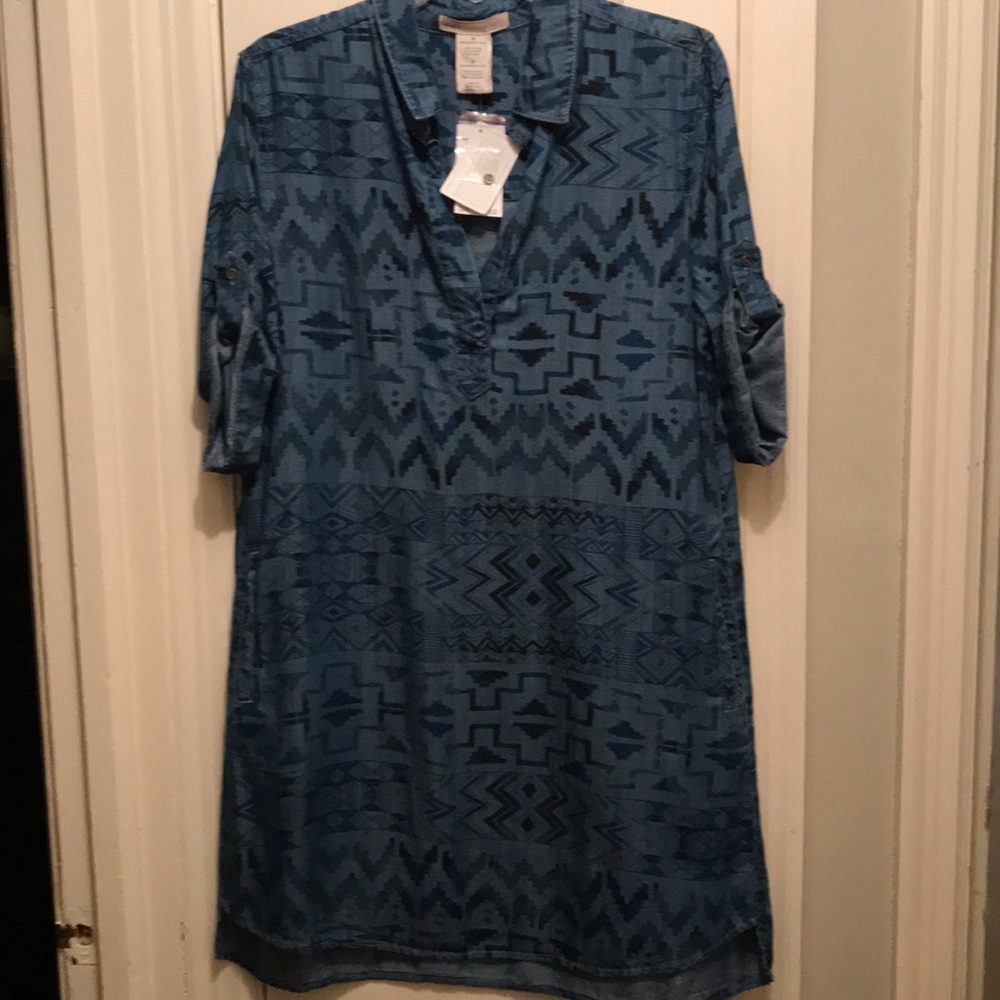 Tribal print denim dress